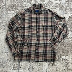 Eton Plaid Wool Overshirt Jacket – Beige/Burgundy/Black – Excellent Condition